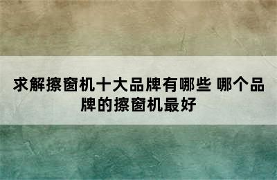 求解擦窗机十大品牌有哪些 哪个品牌的擦窗机最好